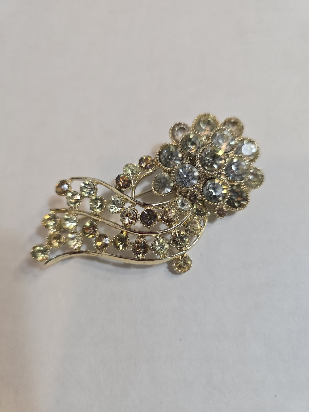 Source Unknown Gold-Tone Floral Crystal Brooch - Pale Yellow and Clear